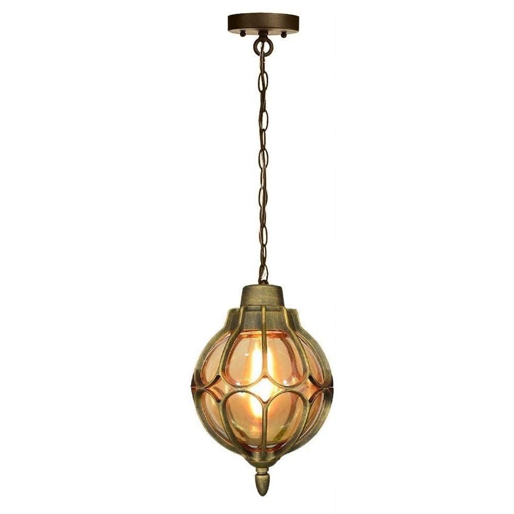 BLOOHK Industrial Amber Globe Pendant Light with Metal Cage, Rustic Farmhouse Hanging Chandelier, Nautical Lantern for Foyer, Entryway, Kitchen Island, Bar(Bronze,18CM)