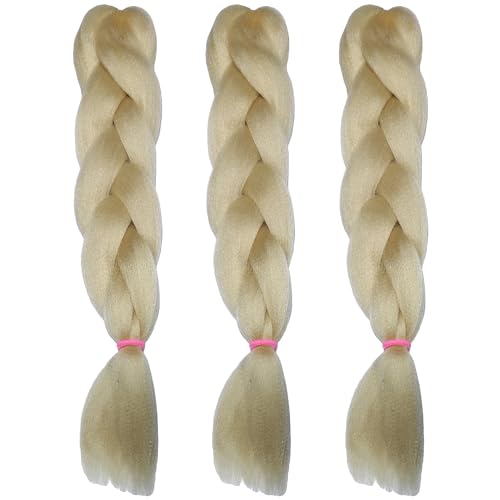 weWelle Extensiones Pelo 100% Kanekalon Jumbo | Rubio Blanqueador - 613 | Pack 3 uds. 24’’ 60 cm 100 gr. | Cabello Sintético Trenzas Africanas Suave y Duradero.