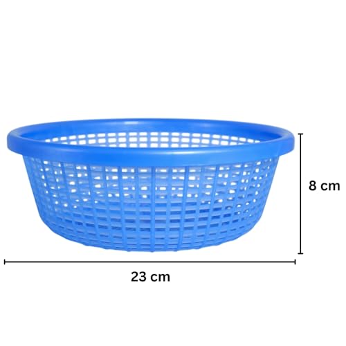 Image of Avika Small Multipurpose Round Organizer Plastic Storage Baskets| Kitchen, Bathroom, Office & Home - Durable, Stackable,Strainer Tokri For Fruits, Vegetables, Toys| Set of 1 | BLUE