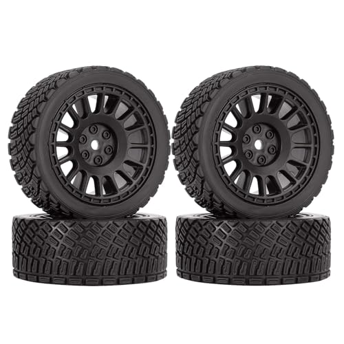 KEEDA 4PCS 66mm RC Tyres and Plastic Wheels Rims for Tamiya TT01 TT02 HSP HPI Kyosho 1:10 RC On Road Racing Rally Car (Black)