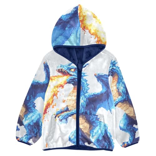 Pixel Dragon Breathing Fire Girls Fleece Jacket Girls Fall Jacket Girls Zip Up Hoodie Girls Sherpa Jacket 2-10T