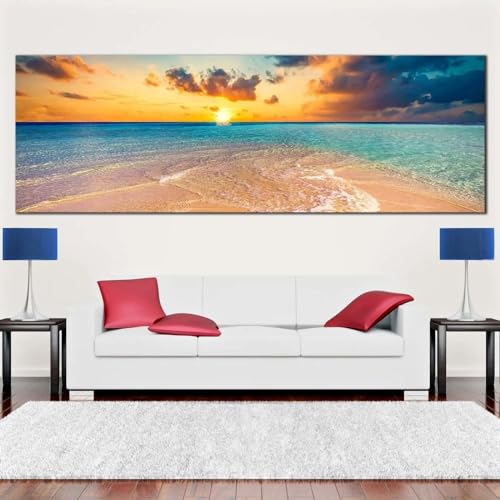 Toile paysage île jaune coucher de soleil pour illuminer un mur sombre 55x110 cm