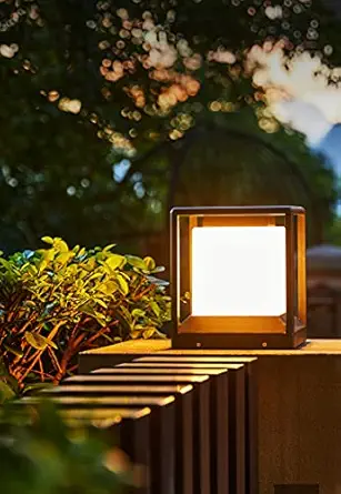 Square Pillar Light Gate Lamp Metal Acrylic E27 Lantern Post E27 (Color : Black)