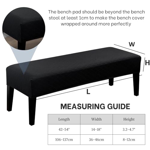Image of SearchI Dining Bench Cover, Stretch Washable Long Bench Seat Covers, Rectangle Dining Table Bench Slipover for Dining Room, Living Room, Kitchen(Black)