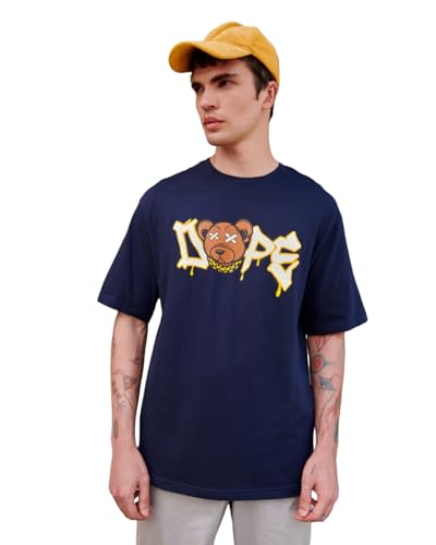 Image of Bewakoof Men's Cotton Typography Oversized Fit Half Sleeve Round Neck T-Shirt | Casual Wear | Street Wear | Oversized t Shirt for Men Cotton | Baggy