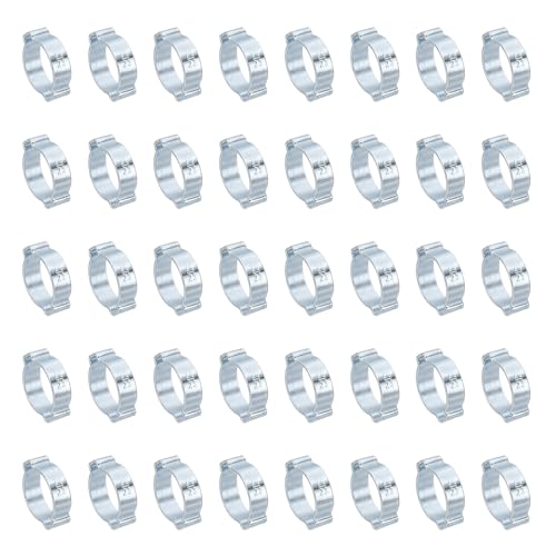 Image of PATIKIL 40 Pack 20-23mm Double Ear Hose Clamp, Galvanized Steel O Clip Crimp Rings for Fuel Petrol Pipe Tube Fitting Connections, Silver Tone