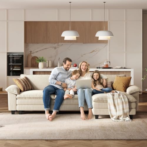 Image of LINSY HOME Cloud Sofa Accent Chair with Ottoman Chaise Lounge Chair Indoor, Corduroy Couch Sofa Chair Perfect for Living Room, Apartment, Office, Beige