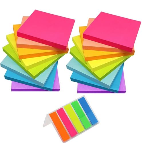 Leoyee Notes Sticky 1600 Feuillets Notes de 8 Couleurs Vive,16 Blocs/100 Feuillets/Pad, 76x76mm Super Autocollants, Facile à Coller, l'école, Ordinateur Portable, Bureau ﻿ (16 Pads)