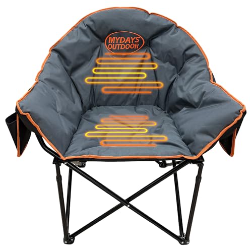 Oversized Heated Camping Chair for Adults,(No Power Bank) Heavy Duty Camping Chairs,Heated Chairs Outdoor Sports,W/3 Control Levels for Back & Seat(Grey)