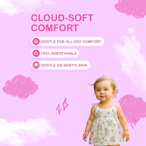 Image of Kidbea Cotton Baby Dress for Girls | Soft Sleeveless Summer Dress for Girl | Cute Printed Newborn Baby Muslin Frocks with Tie-Up Closure