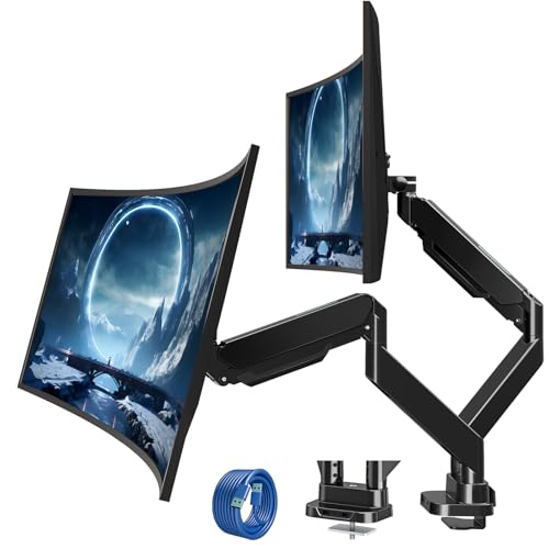Image of MOUNT PRO Dual Monitor Desk Mount for 39 inch Ultrawide Screen up to 33lbs, Heavy Duty Monitor Arm Double Gas Spring Arms for 2 Monitors, Adjustable Computer Monitor Stand with USB, VESA 75x75 100x100