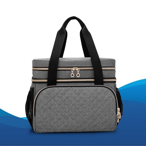 Image of LUXJA Double Layer Medicine Bag with Detachable Divider, Pill Bottle Organizer with Handle Straps (Suitable for Travel or Home), Gray