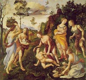 Peinture à l'huile Vulcan on Lemnos Piero di Cosimo tableau mythologique grand format 30x36