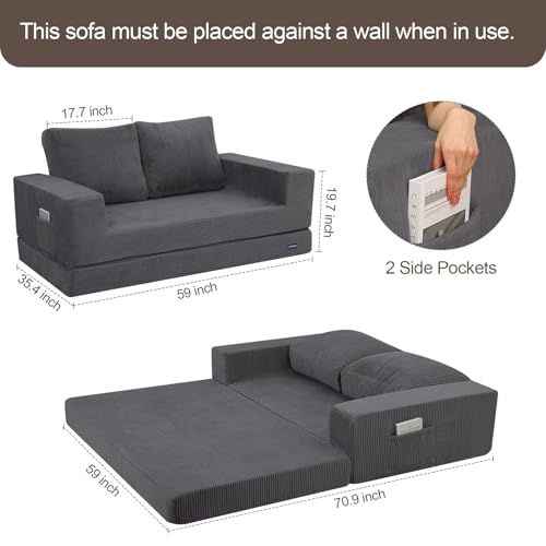 Image of COMAX Futon Sofa Bed, Convertible Sofa Bed, Folding Boneless Couches | Boneless Couch for living room, 4‑in‑1 Fold Out Small Foldable Loveseat Floor Sleeper Mattress Lounge Space‑Saving
