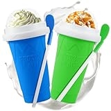 REGNBUE 2 Pack Slushie Maker Cup, Quick Frozen Magic Squeeze Cup for Juice Milk Yogurt Ice Cream Make, DIY Smoothie Cooling Cup with Lid & Straw for Kids Friends Family