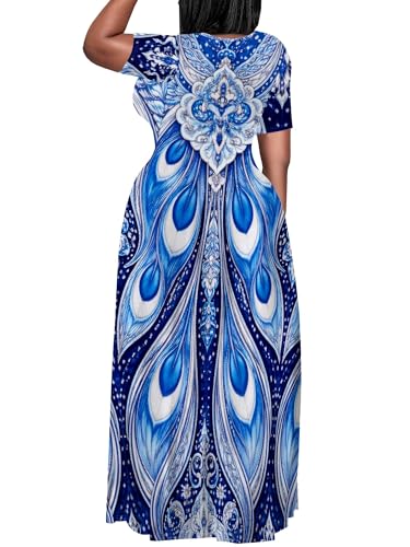 Image of PinkPatty Plus Size Maxi Dress for Curvy Women Crew Neck Long Sleeves Casual Dress Vacation Sundresses with Pockets