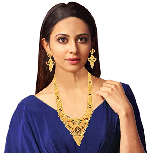 Indian One Gram Gold Pure Forming Long Rani Haar Jewellery/Jwelery/jwellery/jualry Necklace Set for Women for Women By Indian Collectible