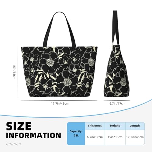 Grand sac de plage fleurs noires et blanches au design unique