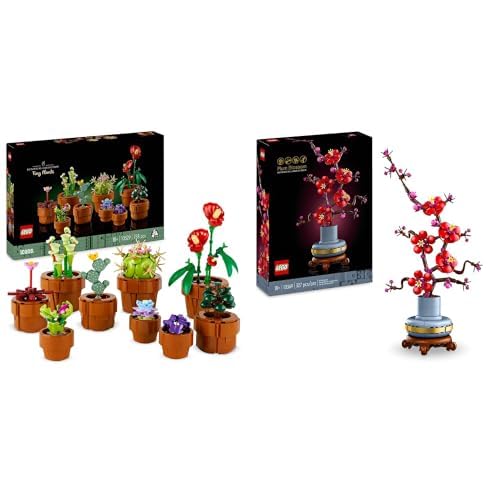 LEGO Botanicals Lote Flores: Incluye Plantas Diminutas (10329) y Flor de Ciruelo (10369) - Flores Artificiales - Decoración del Hogar - Regalo para Mujeres y Hombres
