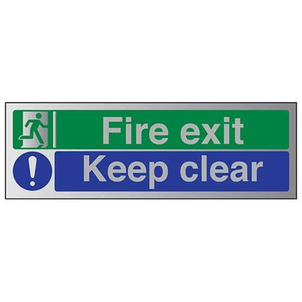 Vsafety Multi-Color V Safety Fire Exit/Keep Clear Sign - 450Mm X 150Mm - Self Adhesive Alu Effect
