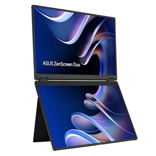 ASUS ZenScreen Duo Dual 14 360 Foldable Portable Monitor (MB14FCD) - 16:10 1920x1200 Full HD IPS Power Pass-Through Dual USB-C Mini-HDMI Eye Care Auto-Rotate Sleek Design 3 yr Warranty