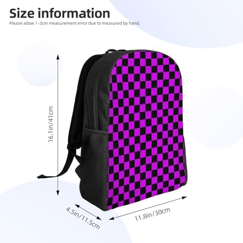 Purple Black Checkered Chessboard Flag Backpack Simple Leisure Travel Backpack Outgoing Daypack 16 inch3