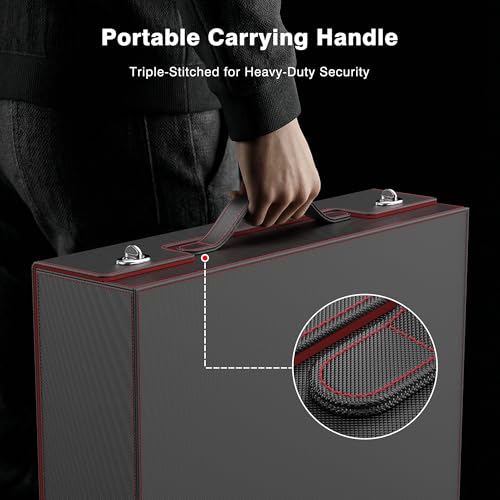 Image of Kabinka MTG Card Storage Box with Handle & Mechanical Latch,5-Row 3900+ Commander Trading Card Case with Sealed Display Window,Top Loaders Organizer Deck Box for MTG /TCG /PTCG /Sports Cards (Black Red)