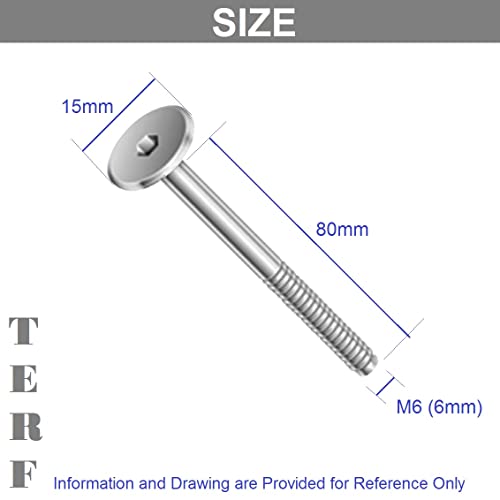 TERF® M6 X 80mm Joint Connector Bolts M6 (6mm) X 80mm Barrel Bolts Hex Allen Key Socket Flat Head Furniture Joint Connector Bolt - Image 3