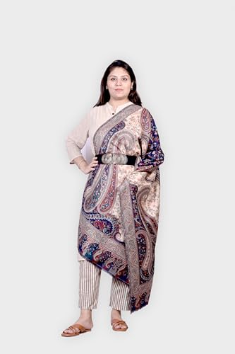 Image of woollen kaani big paisley navy blue stole