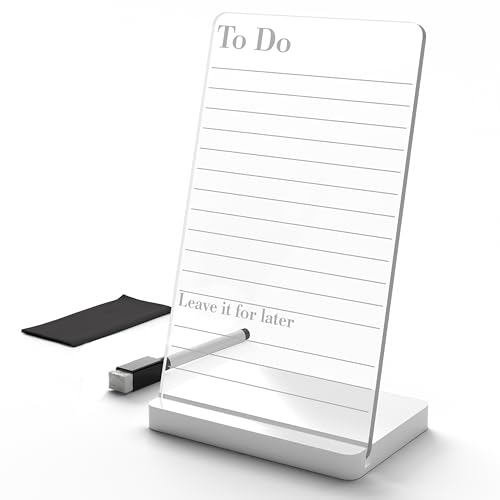 Image of 3 Lines to Do List Acrylic Board for Desk (12X8 CM)| Best Planner & Organiser | White Acrylic Base | with Marker & Cleaning Fabric | to DO Priorities Transparent | Small Size