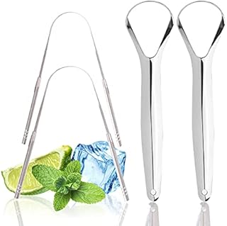 AZLTDCOW 4pack Professional Tongue Scraper, Stainless Steel Tongue Cleaners, 2 Types Tongue Brusher and Tongue Scraper with Exquisite Travel Case, Tongue Care Tool(kit) for Oral Hygiene&Fresh Breath