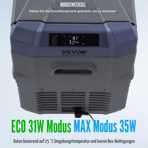 VEVOR Autokühlschrank Kühlbox, 12 V Autokühlschrank, tragbarer 37 L Einzelzonen Gefrierschrank mit eingebautem Licht, -20 °C bis 20 °C, 12/24 V DC / 100–240 V AC-Kompressorkühler