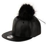 E-FLAG Faux Leather Pom Pom with Snapback Baseball Cap Black