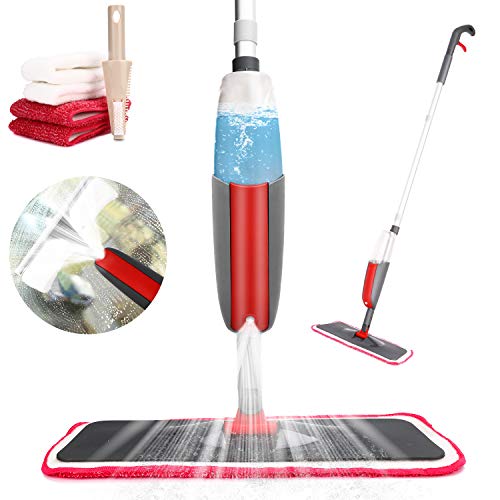 Aiglam Mopa con Pulverizador, Spray Mop Trapeador Giratorio de Microfibra Giratorio de 360 Grados para Pisos y Ventanas con 4 Almohadillas Reutilizables para Madera Dura y 1 Rasqueta de Ducha