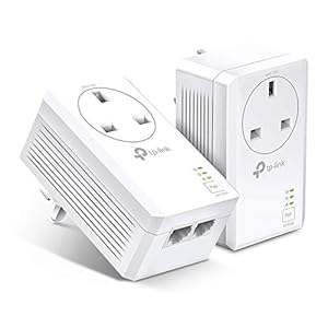 TP-Link TL-PA7027P KIT AV1000 2-Port Gigabit Passthrough Powerline Starter Kit, Data Transfer Speed Up to 1000 Mbps…