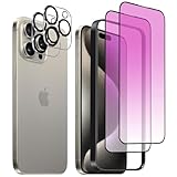 iPhone 15 Pro 強化ガラスフィルム 6.1インチ ブルーライトカット 全面保護フィルム 硬度9Ｈ 滑らかなタッチ操作 指紋付着防止 気泡防止 ガイド枠付き 貼り付けは簡単 【強化ガラスフィルム(2枚入り)＋レンズ保護フィルム (2枚入り)】