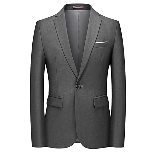 Men Slim Fit Daily Blazer One Button Lapel Slim Fit Business Jacket Solid Casual Formal Wedding Party Sport Coat (Grey,5X-Large)