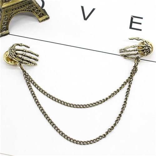 Image of WCRAZYE Vintage Skull Brooch Personality Punk Creative Collar Pin Long Tassel Chain Brooch Ghost Claw Brooch Pin for Women Men's Accessories Unisex Shirt Collar Suit Badge