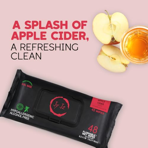 Image of Flushable Wet Wipes, 6 Pack (288 Wipes), New & Improved Apple Cider, Disposable, Biodegradable, XL, Aloe & Vitamin-E, Drain and Marine Life Friendly, Utterly Smooth, Fruity Aroma, Irresistible!
