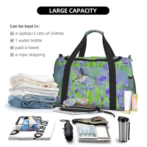 Bolsa de viaje grande plegable e impermeable con estampado floral de lavanda 6