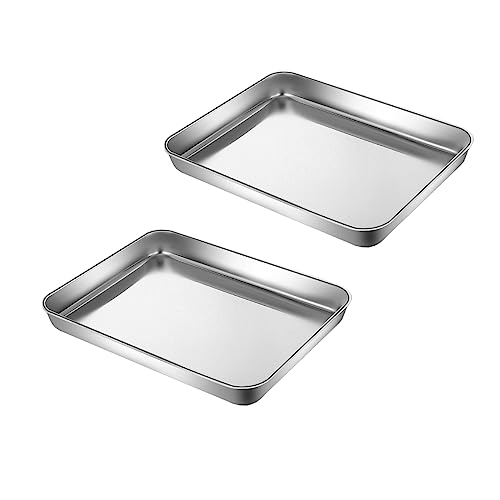 HYTK Extra Small Baking Sheet Pans Stainless Steel 304 Tiny Serving Tray 9.3 x 6.9 x1.1Inch (Diagonal 10.63) Dishwasher Safe No Rust Reheat Food for 1~2 Person 2 Pack
