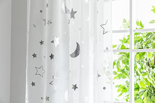 BOYOUTH Stars and Moon Pattern Sheer Voile Curtains for Window Decorations,Rod Pocket Curtains and Drapes for Bedroom,Study,Living Room,Silver,2 Panels,39 x 51 Inches - Image 6