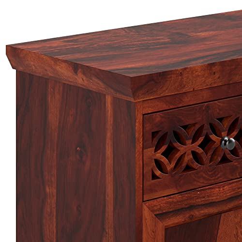 Image of SHIKHA WOOD CRAFT Solid Sheesham Wood Sideboard Cabinet with 2 Doors and 2 Drawers Storage | Wooden Kitchen Cabinet, Crockery Unit, Dining Room Organizer, Living Room Storage Furniture (Honey Finish)