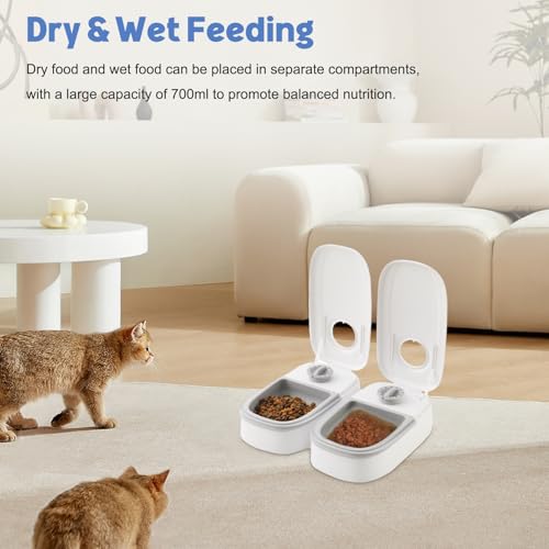 GothicBride Futterautomat Katze, 700ML Futterspender Katze mit 48 Stunden Timer, Katzenfutter Automat 2 Mahlzeiten Futterautomat Hund für Nassfutter und Trockenfutter