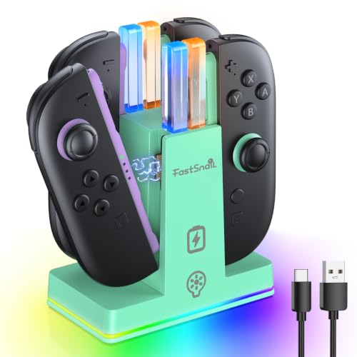 Image of FASTSNAIL Switch 2 Controller Charger Dock for Nintendo Switch 2 for JoyCon | 4-in-1 Fast Switch 2 Joypad Charging Dock Station, 9 RGB Light, Dual-Direction Magnetic Stand for Joycon 2 Accessories, Green