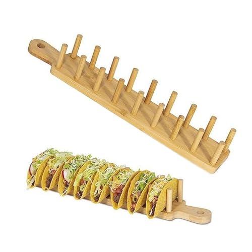 MIAO JIN 2Pack Bamboo Taco Holders, Holds 8 Tacos Each Taco Tray,Multi-Use Food Stands Hard Shell Tacos Rack Also for Tortillas,Burritos,Charcuterie