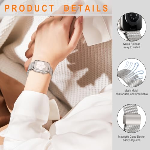 NicMool Metal Strap for Apple Watch 42mm 44mm 45mm 46mm 49mm, Magnetic Closure - Image 2