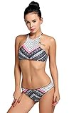 Vicity Women's High Neck Halter Two Piece Bikini Swimsuits Beachwear (XL, Multicolor)