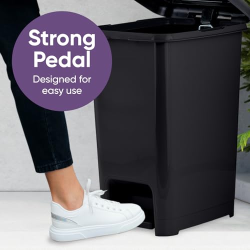 Image of Superio Kitchen Trash Can, Slim Step On Garbage Can with Foot Pedal, 16 Gallon, 64 Qt. Large Black Heavy Duty Plastic Trash and Recycling Bin