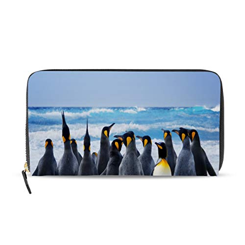 GIGIJY - Cartera larga de piel con cremallera para mujer, diseño de pingüino animal, multicolor, Talla única